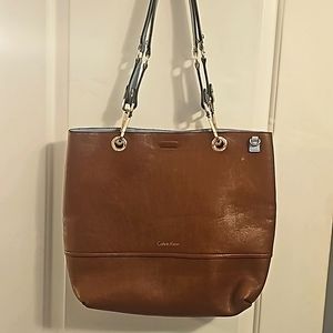 Calvin Klein's Reversible Tote, Brown/Lt. Blue, Goldtone Hardware